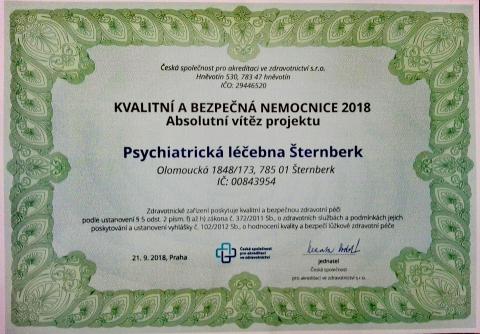 Ocenění "Kvalitní a bezbečná nemocnice 2018"